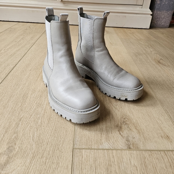 Sam Edelman Laguna Pebble Grey Leather Chelsea Moto Pull On Boots Sz 7 - Picture 5 of 10